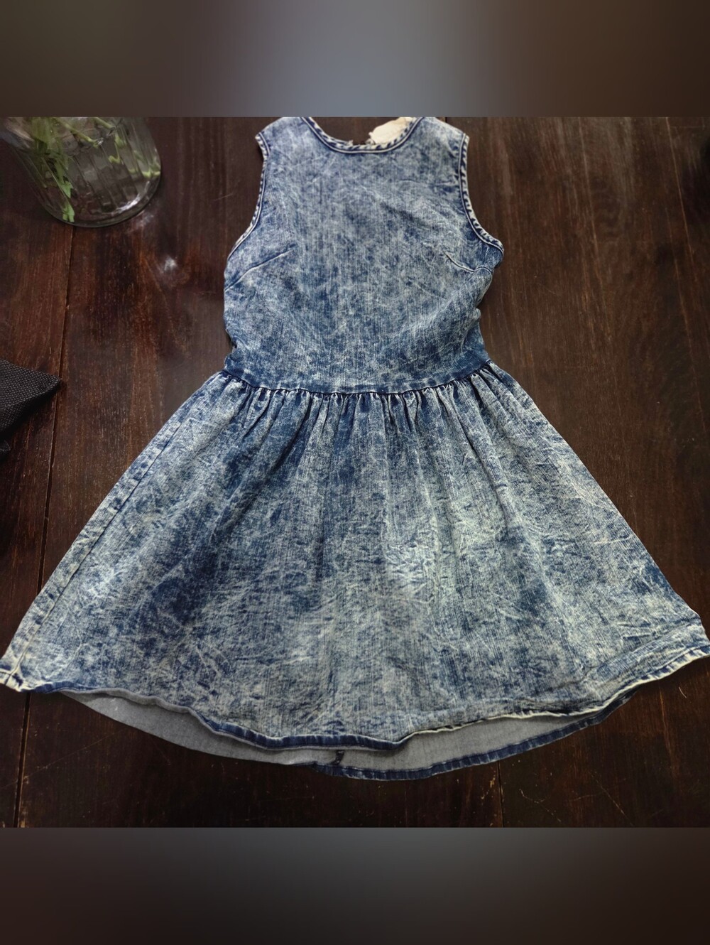 Sleeveless Acid-Wash Blue Mini Dress